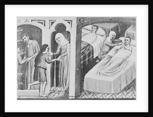 13th-Century Painting of Monks and Nuns Welcoming Travelers and Caring for the Sick by Anonymous