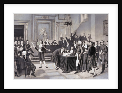 Illustration of Bolivar and Miranda Signing Declaration of Independence by Anonymous