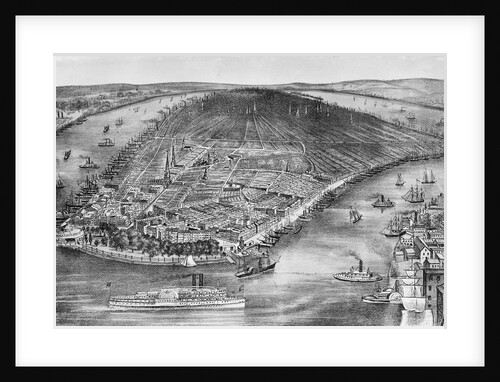 19th Century Print of Bird's-Eye View of Manhattan by Anonymous