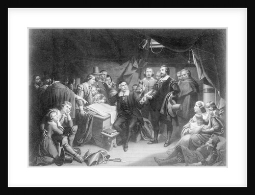 Print of Pilgrim Fathers Signing Mayflower Compact by Anonymous