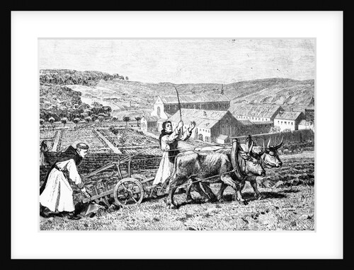 Illustration of Monks Plowing a Field by Anonymous