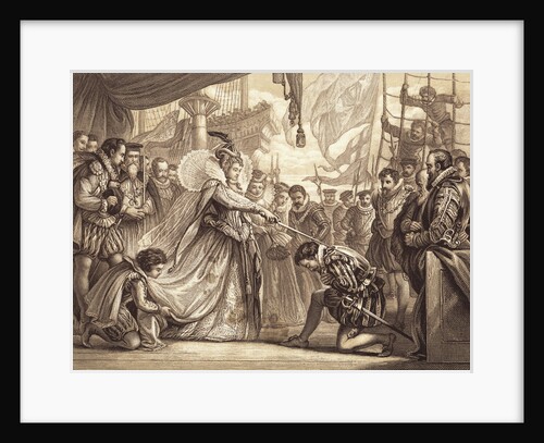 Illustration of Queen Elizabeth Knighting Sir Francis Drake by Anonymous