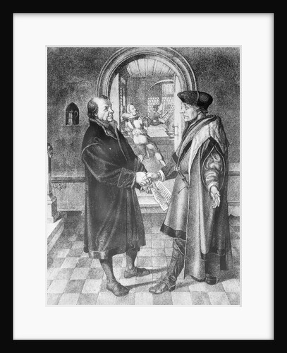 Erasmus and Johannes Froben Shaking Hands by Anonymous