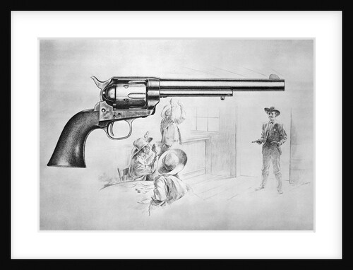 Depiction of Sheriff Entering Door Behind Superimposed Gun by Anonymous