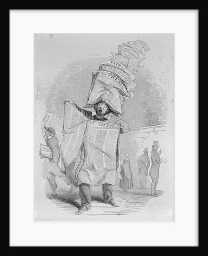 Woodcut of Man Selling French Newspapers by Anonymous