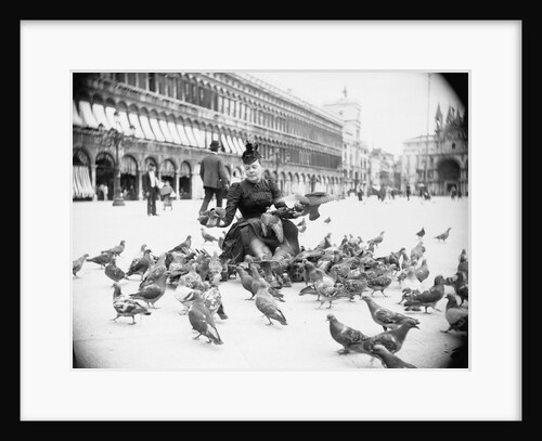 Woman Feeding Pigeons by Anonymous