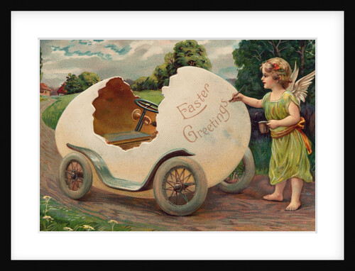 Postcard of Cherub Painting Easter Vehicle by Anonymous