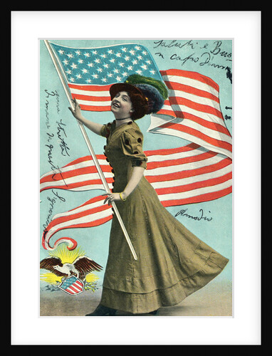 Postcard of Woman Waving American Flag by Anonymous
