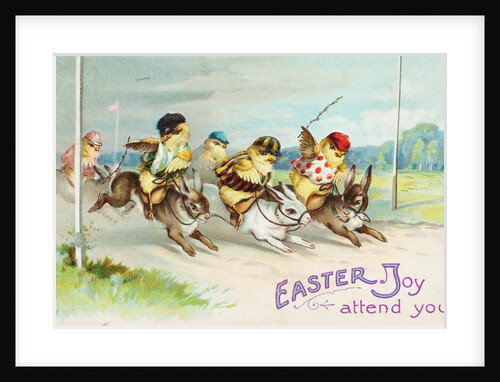 Easter Greeting Card of Chicks Riding Rabbits by Anonymous