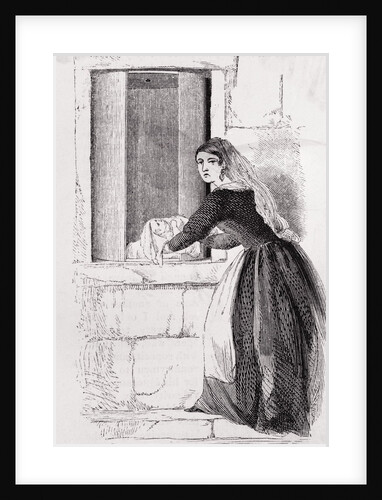 Woman Placing Child at Orphanage Door by Anonymous