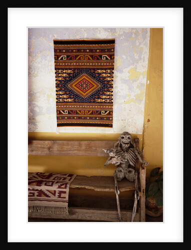 Wooden Skeleton Sitting on Bench by Anonymous
