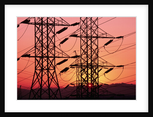 Sunset Behind Electrical Towers by Anonymous
