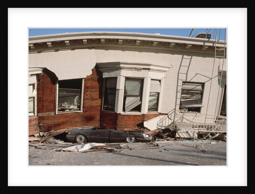 Quake-Damaged Apartment House on a Car by Anonymous