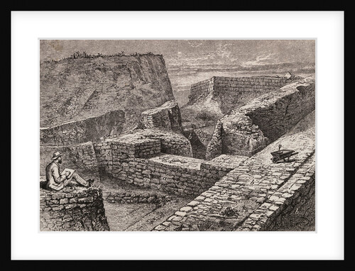 Archaeologist Heinrich Schliemann Sketching Ruins of Troy by Anonymous