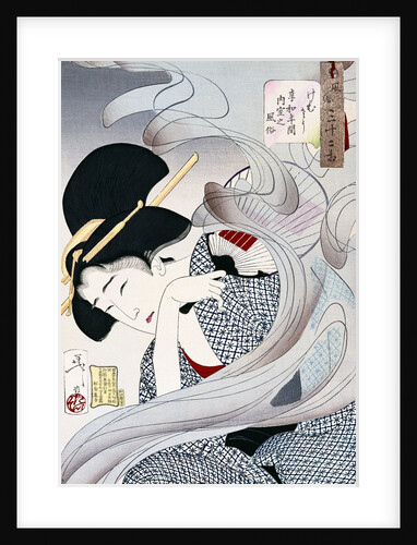 19th Century Japanese Print of a Woman with a Fan by Anonymous