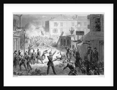 Engraving Depicting the Siege of the Barricades at la Villette from Splendors of the French National Guard by Anonymous