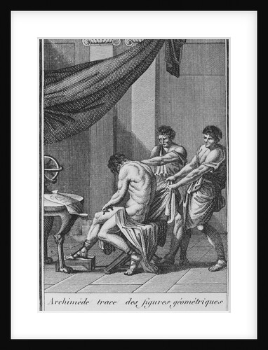 19th Century Engraving of Archimede Tracing Geometrical Figures on its Body by Anonymous
