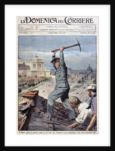 Mussolini with a Pickaxe on the Cover of La Domenica del Corriere by Anonymous