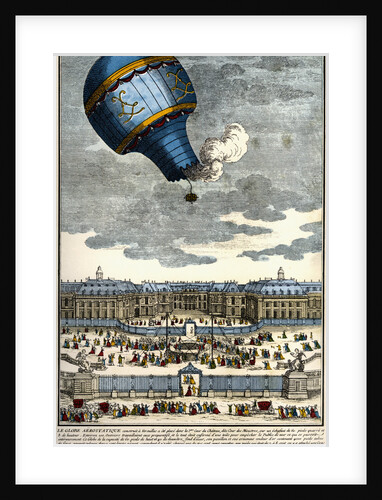Color Engraving of Hot Air Balloon Lifting Off from the Palace of Versailles by Anonymous