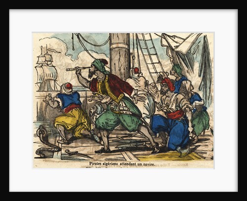 Pirates Algeriens Attendant un Navire Woodblock Print by Anonymous