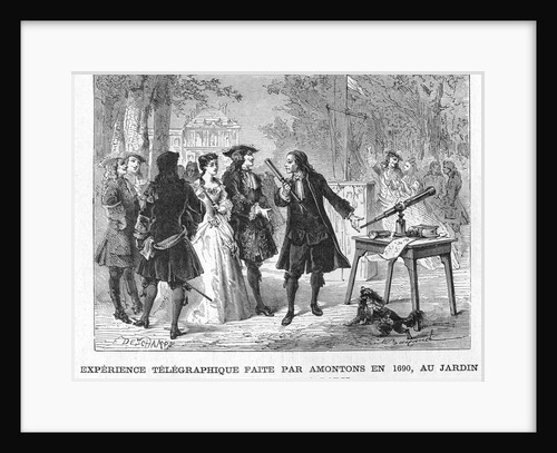 Experience Telegraphique Faite par Amontons en 1690 Engraving by Anonymous