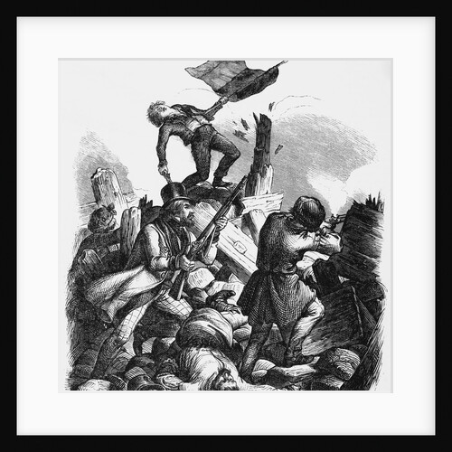 Illustration of Men Fighting at Barricades in Berlin by Kirchoff