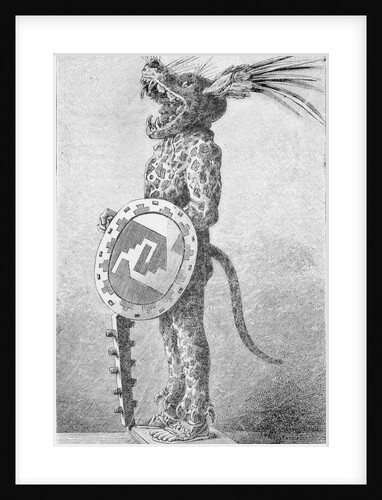 Profile Drawing of Aztec Warrior in Costume by Anonymous