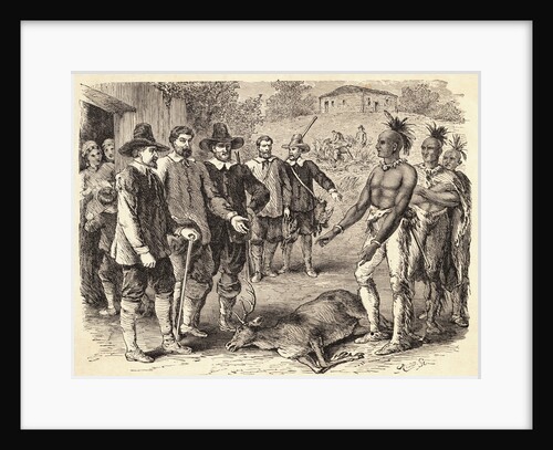 Native Americans Offering Stag to Colonists by Anonymous