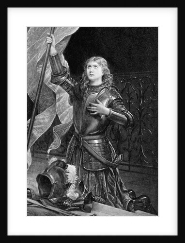 Print of Joan of Arc Kneeling with Flag by Anonymous