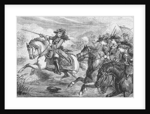 Drawing of William III on Horseback and in Battle at Boyne River by Anonymous