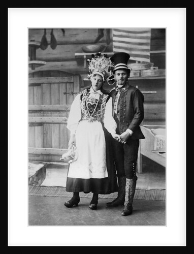 Swedish Couple Wearing Traditional Wedding Outfits by Anonymous