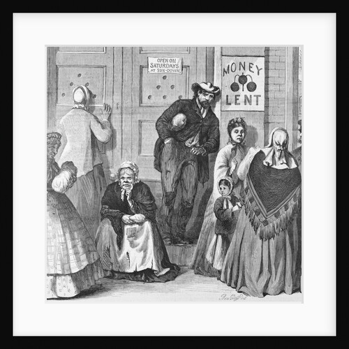 Illustration of People Waiting Outside a Pawn Shop by Anonymous