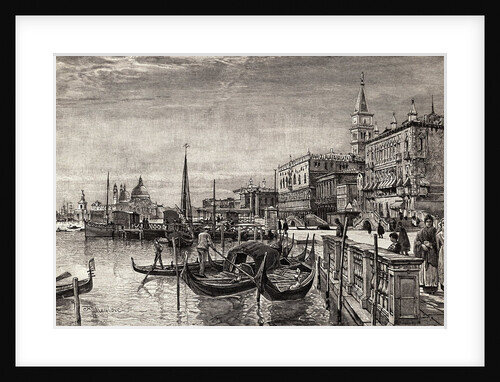 Illustrated View of Gondolas in Venice by Anonymous