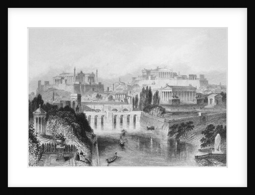 Illustration of Gondolas on River in Rome by Anonymous
