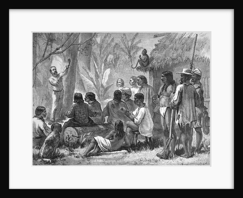 Drawing of Missionaries Evangelizing to Natives by Anonymous
