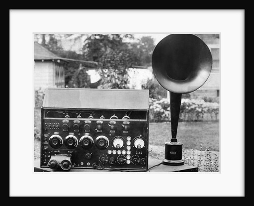 Display of an Early Radio on Residential Lawn by Anonymous
