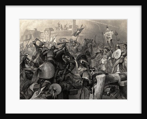 Engraving of Capturing of Mexico by Cortez