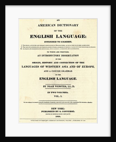 Title Page for Volume 1 of An American Dictionary of the English Language Dictionary, 1828 by Anonymous