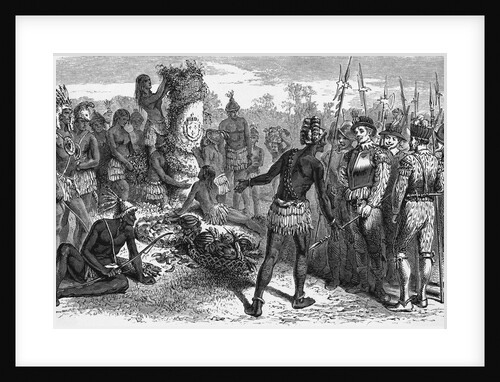 Engraving of Althore Showing Rene de Laudonniere the Worship of Ribault's Column Monument by Anonymous