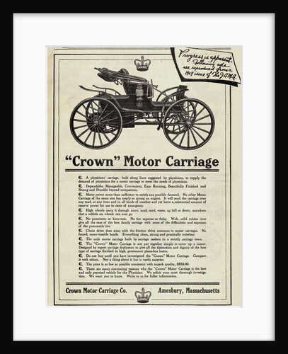 Advertisement for "Crown" Motor Carriage by Anonymous