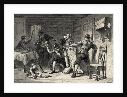 Puritans Barricading their House Against Indians by Anonymous