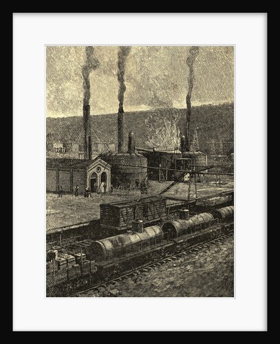 Engraving of Oil Refinery with Tank Cars by Anonymous