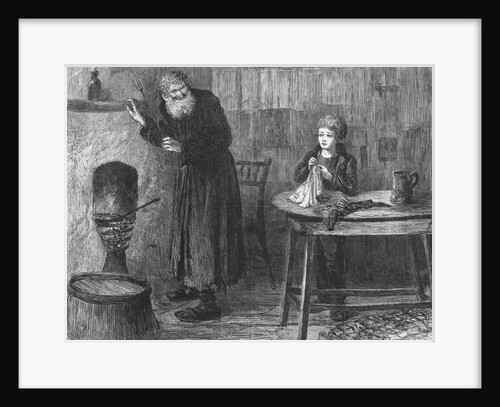 Uncanny Old Man Gazing at Young Woman Sitting and Sewing by Anonymous