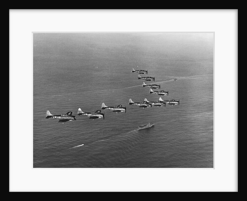 View of SBD Dive Bombers Flying Above Carrier by Anonymous