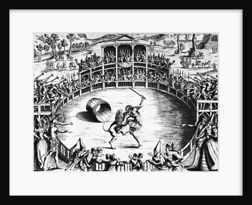 Illustration of Man and Dog Fighting in Arena by Anonymous