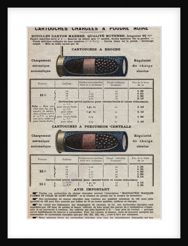 French Advertisement for Shotgun Cartridges by Anonymous