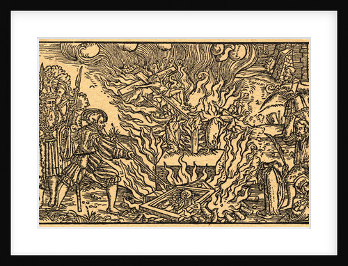 Woodcut of Men Burning Religious Symbols by Anonymous