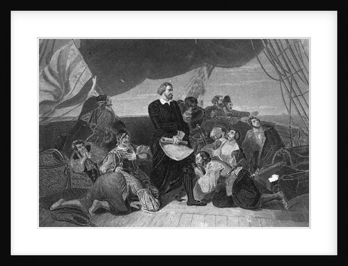 Engraving of Christopher Columbus and Crew Seeing New World by Anonymous