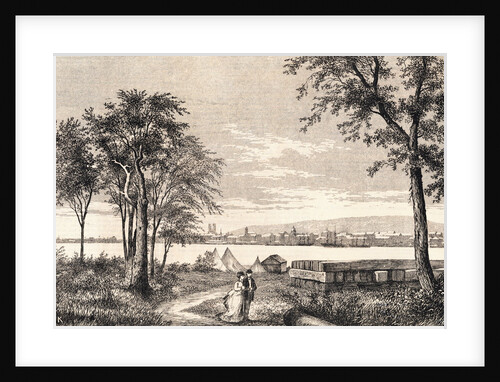 Couple Strolling in Park Across from City by Anonymous