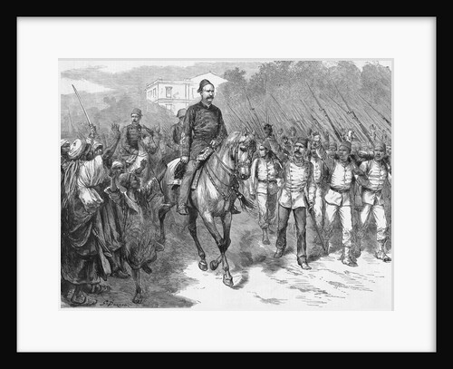 Arab Officer on Horseback Alongside Troops and Citizens by Anonymous